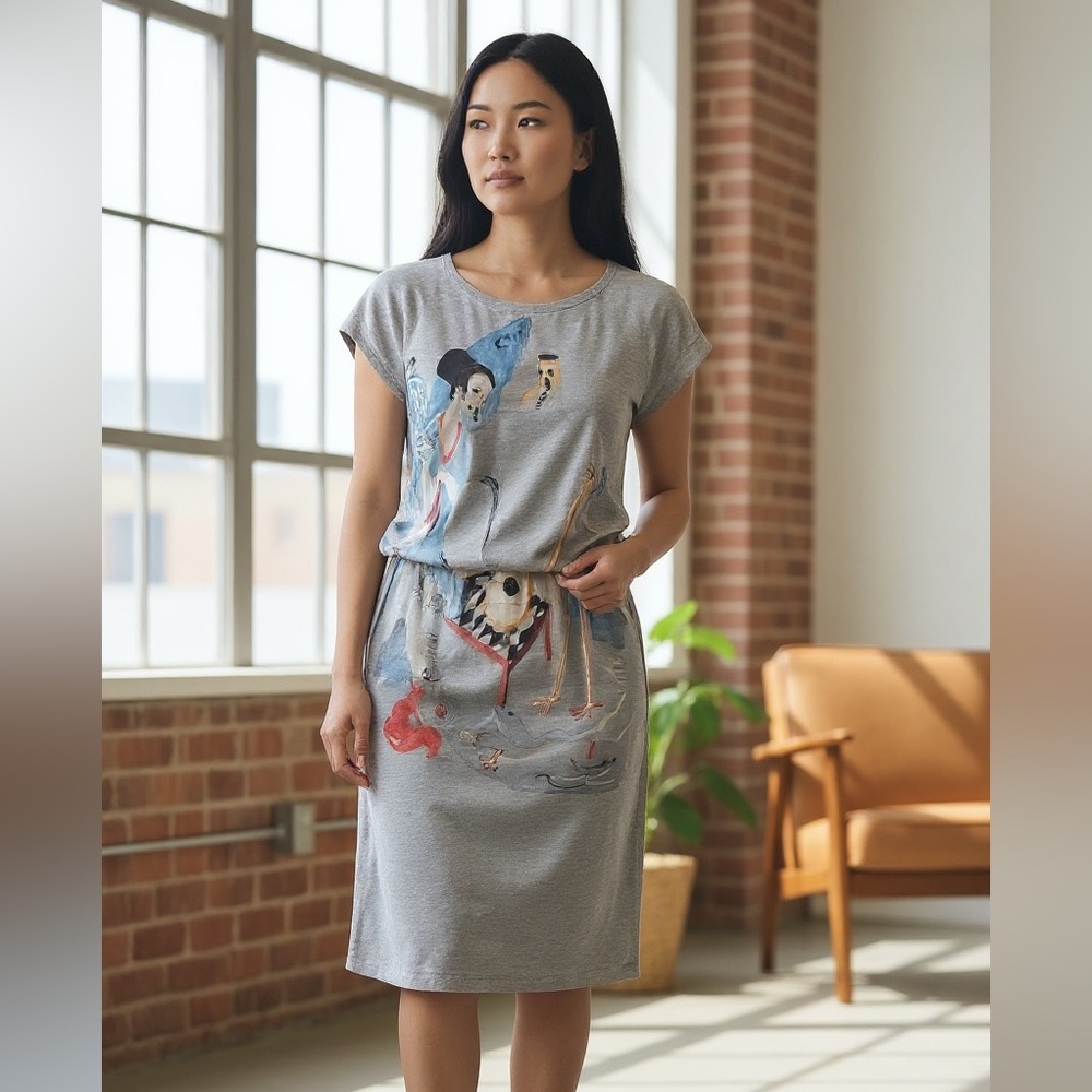 Unique 100% Silk Dress, featuring Buddhist Elements, Small/Med, Preowned Vintage